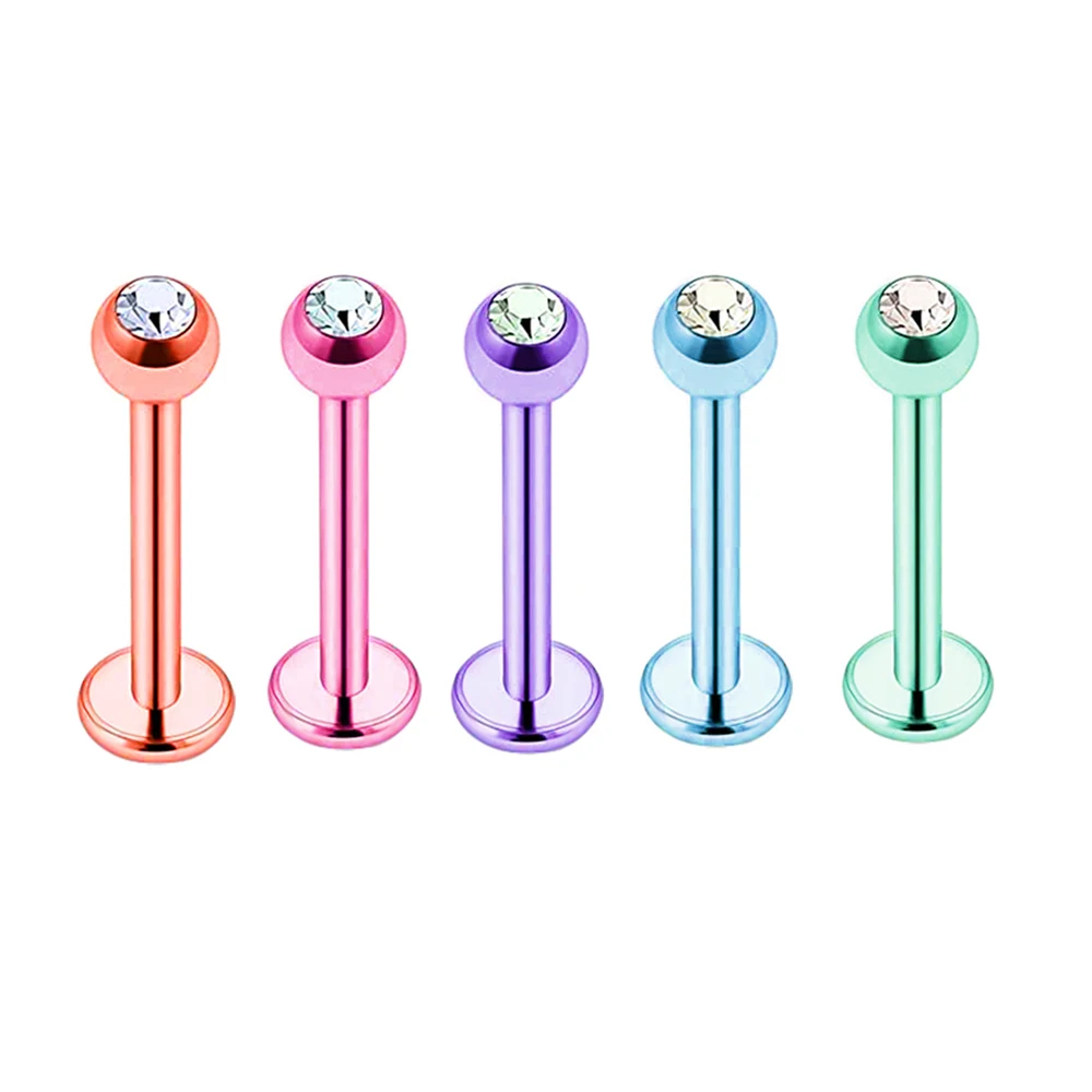 5pcs 16g Stainless Steel Lip Labret Piercing Crystal Ball Monroe Lip Stud Helix Tragus Conch Piercing Cartilage Earrings