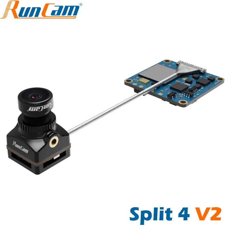 Caméra Runcam Split 4 V2 4K FPV montée sur un drone, prête à capturer des vidéos aériennes en haute définition.