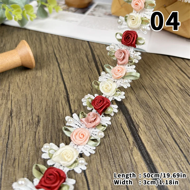 3D Flower Lace Trim Appliqu Trimming Lace Ribbon Embroidered Fabric Sewing Craft DIY Handmade Wedding Dress Decoration 44/50cm