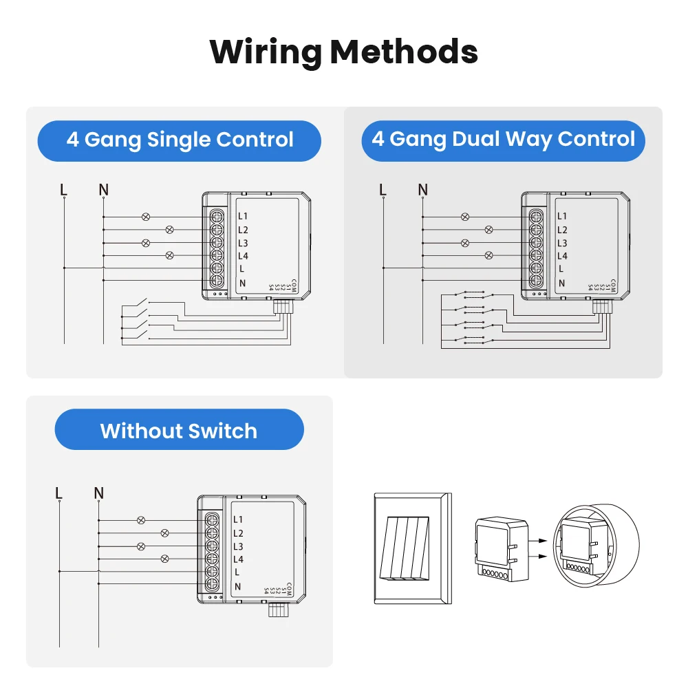 1/2/3/4 Gang Tuya WiFi Smart Switch Module With Dual Way Control, Smart Life Automation DIY Breaker Work with Alexa, Google Home images - 6