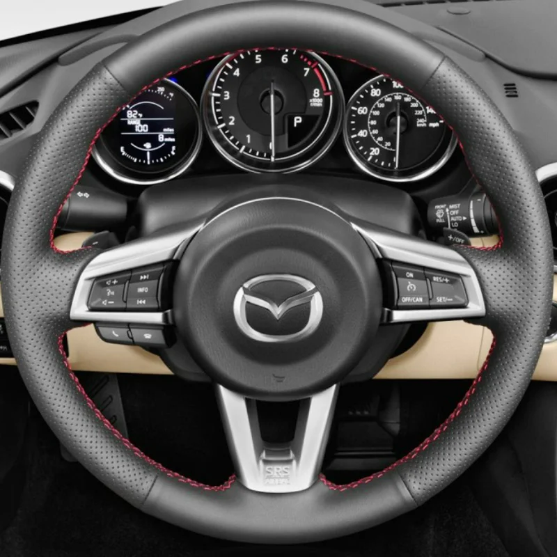 Aangepaste suède stijl auto stuurhoes voor Mazda MX-5 2015-2022 MX5 ND handgestikte zwarte stuurwiel wrap 34 Aangepaste suède stijl auto stuurhoes voor Mazda MX-5 2015-2022 MX5 ND handgestikte zwarte stuurwiel wrap 34