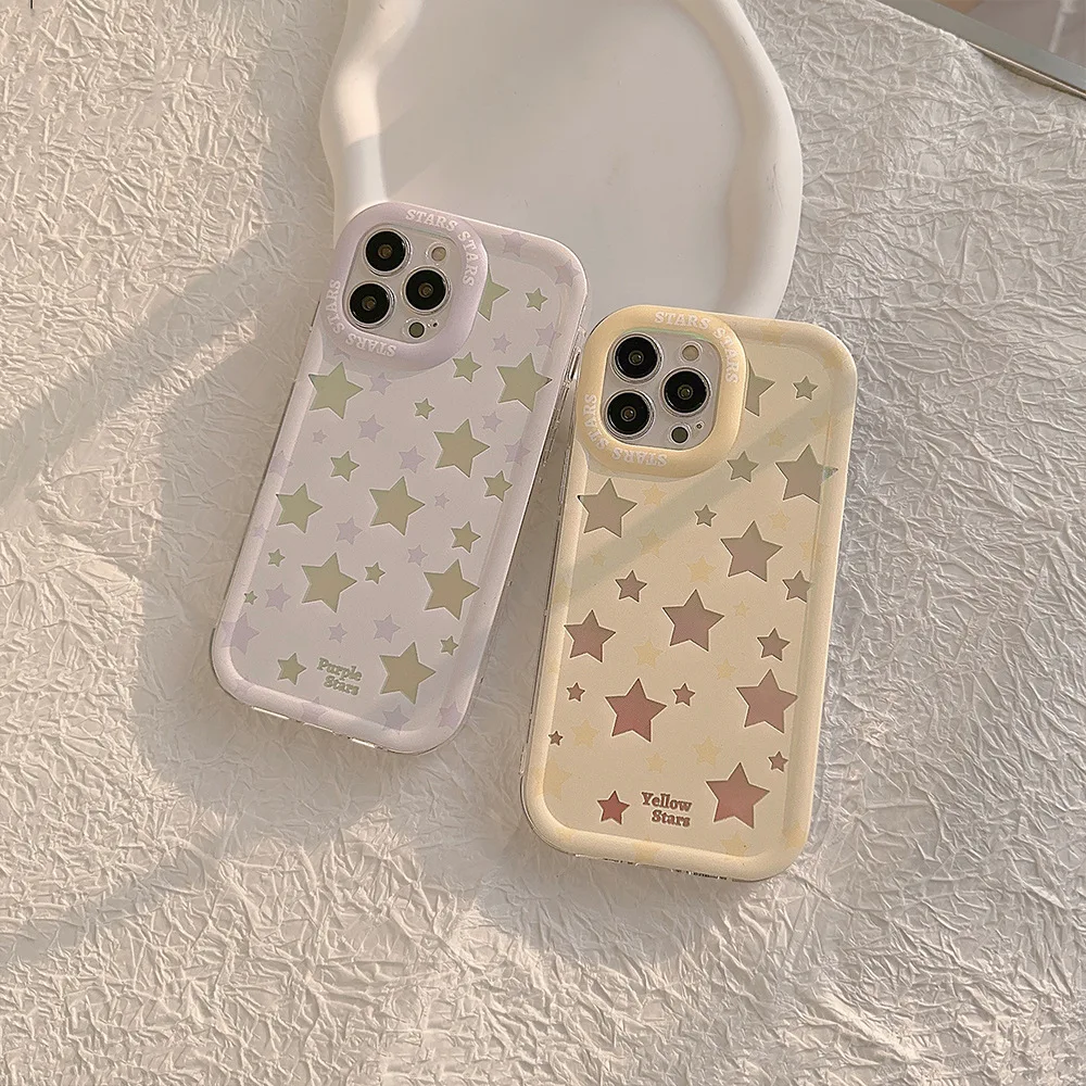 

Fashion Laser Star Printed Phone Case For iPhone 14 13 12 11 Promax Full Shock-proof Soft Protection Cover for iPhone 15 14Plus