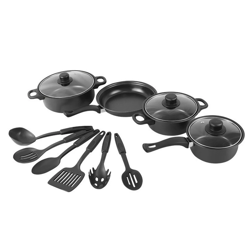 Conjunto de Utensílios de Cozinha Antiaderentes de 12 Peças, Panela Profunda com Tampa, Conjunto de Panelas Empilháveis para Todos os Tipos de Fogão