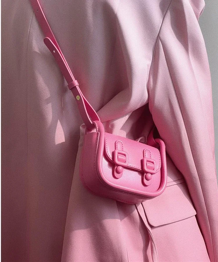 Bags for Women Minortity Designer Pink Solid Color Sweet Hot Crossbody Earphone Lipstick Bags Portable Magnetic Snap PU Square