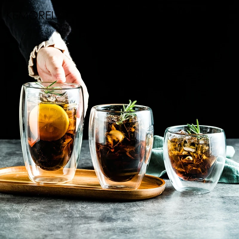 1PCS Heat-Resistant Double Wall Glass Cup Milk Whiskey Tea Transparent Beer Espresso Coffee Cup Drinkware Cups Drinking Glasses