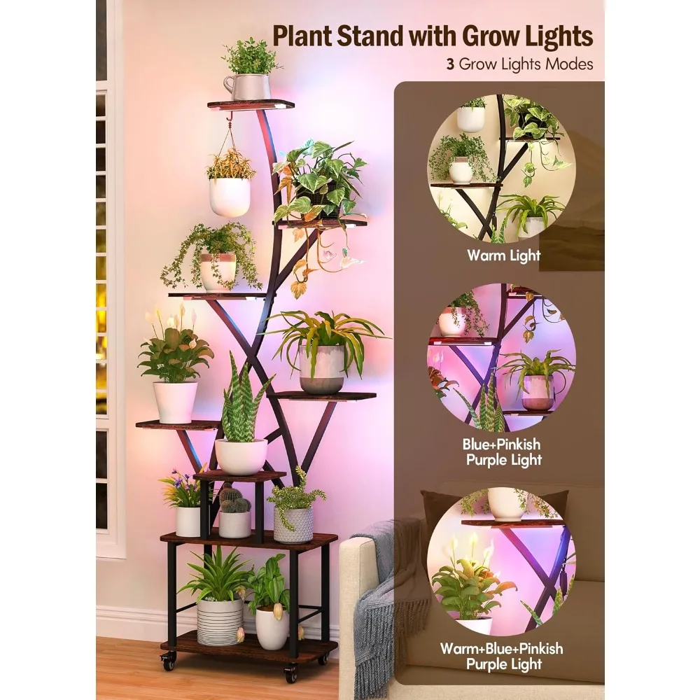 8 Tiered Plant Stands with Wheel 64" Tall Shelf for Indoor Multiple Metal Plants Flower Holder, Plant Shelves 3