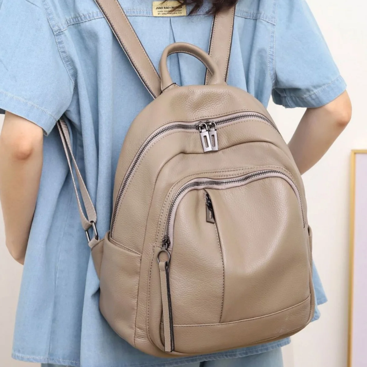 Casual Real Cow Leather Backpack Anti-theft Ladies Travel