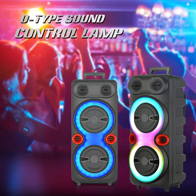 

Outdoor Square Dance Bluetooth Speaker 40W High Power Dual 8 inch Subwoofer with LED Fm Radio TF USB Micphone Music Player Box