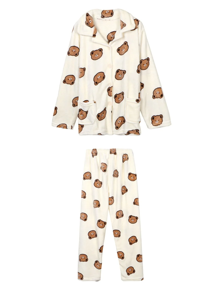 2023 new winter Korean style sweet cute style playful cute comfortable skin-friendly thickened flannel loose pajamas women chic