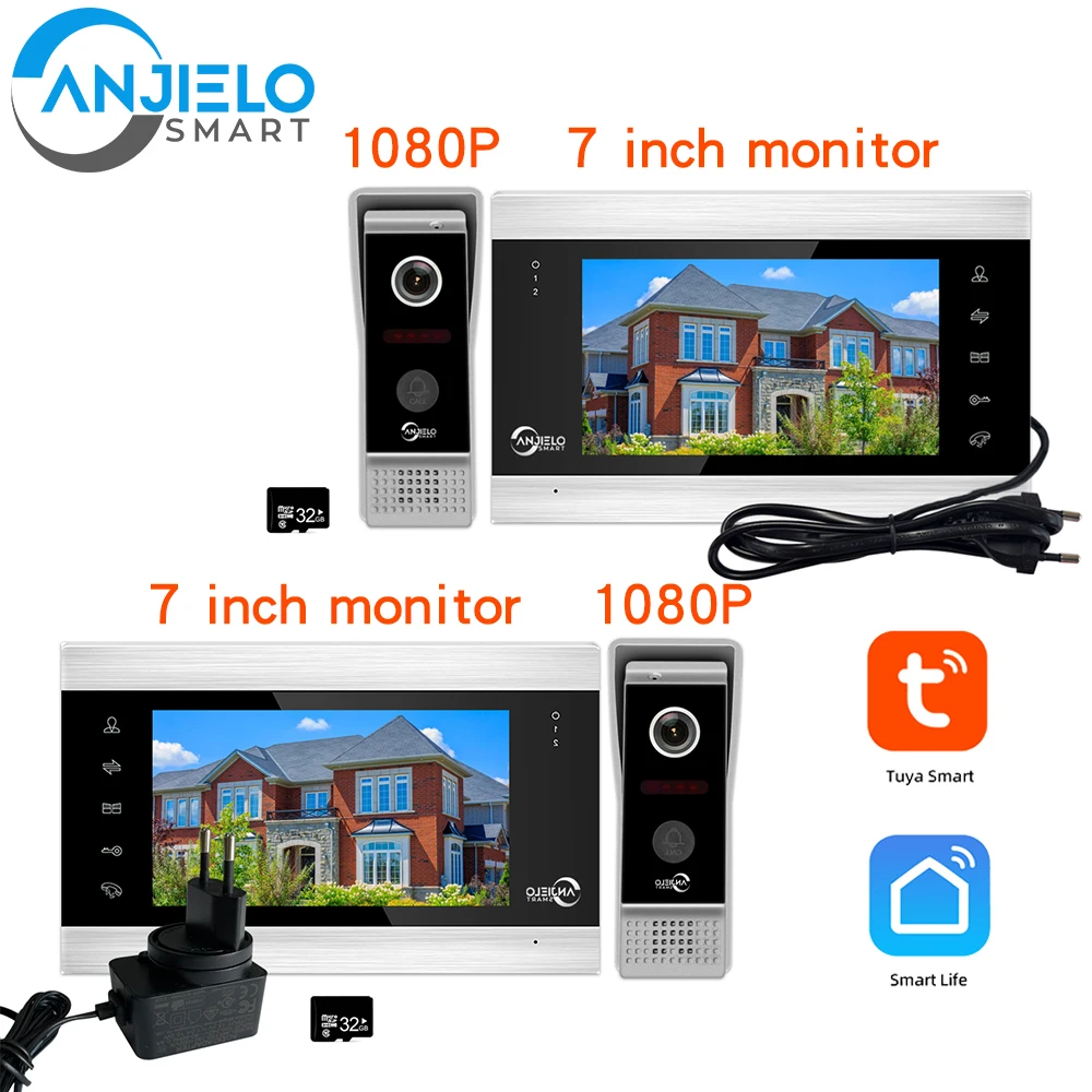 Anjielosmart Wifi Tuya Monitor Da 7 Pollici Videocitofono Citofono Sistema Citofono 1080P Telecamera Per Campanello Cablata Per Interfone Domestico