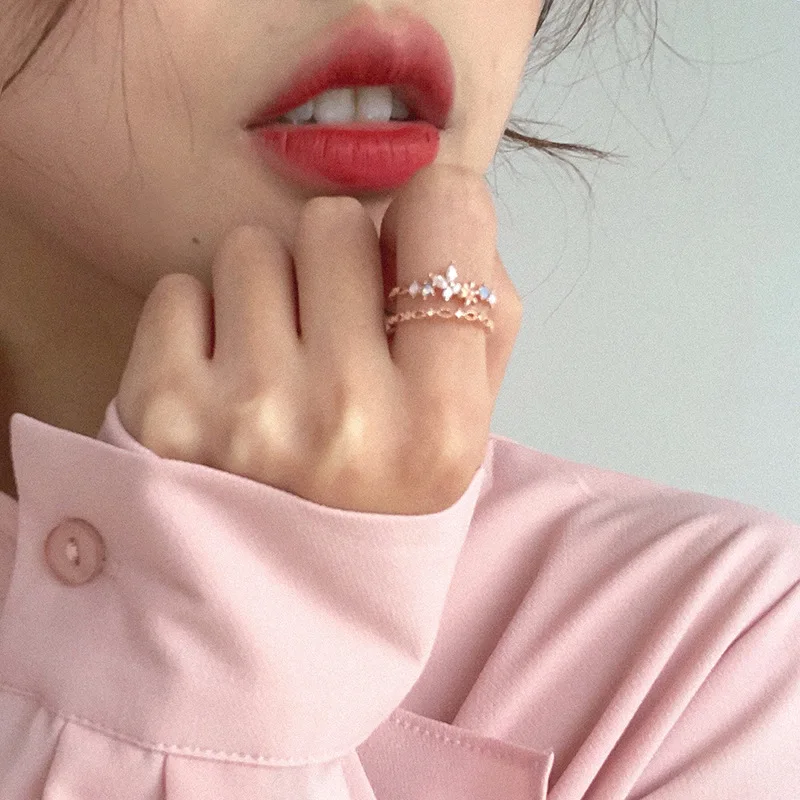 Double Layer Flower Rings For Women Teens Girls Adjustable finger ring