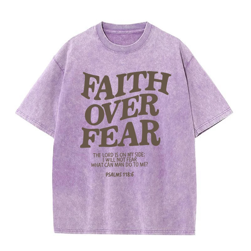 FAITH OVER FEAR 남녀공용 문자 슬로건 티셔츠, 인기 있는 긍정적인 인용 티셔츠, 기독교 예수 선물, 코튼 티 탑