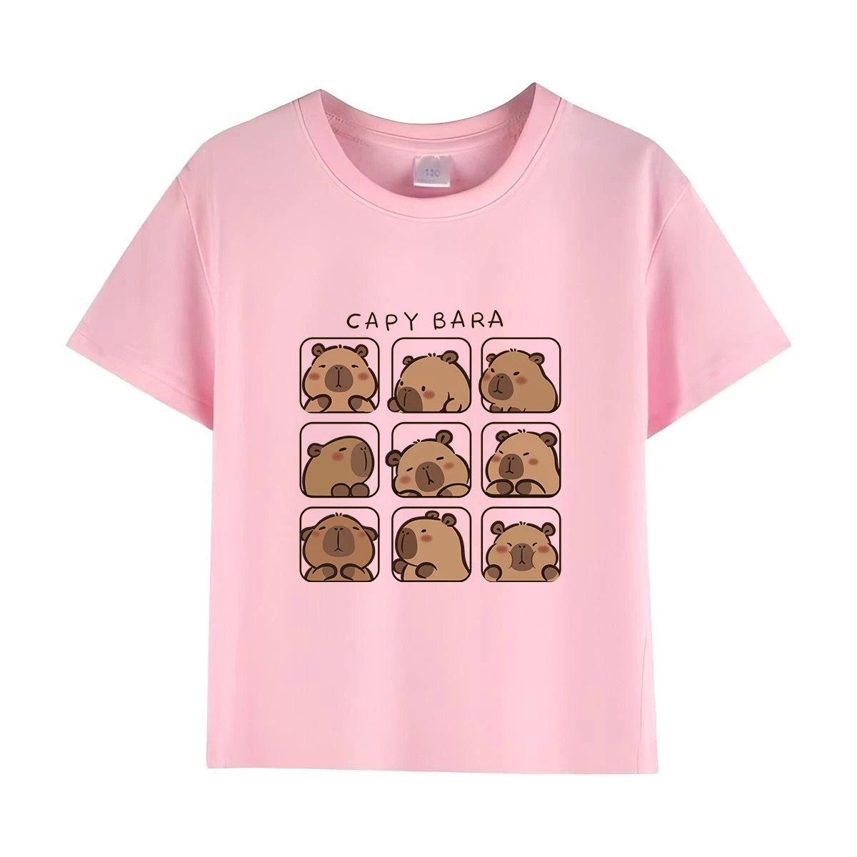 Capybara Kids Summer Cartoon Print 100% Cotton Short Sleeve Crewneck Casual Girls' Fashion Tee