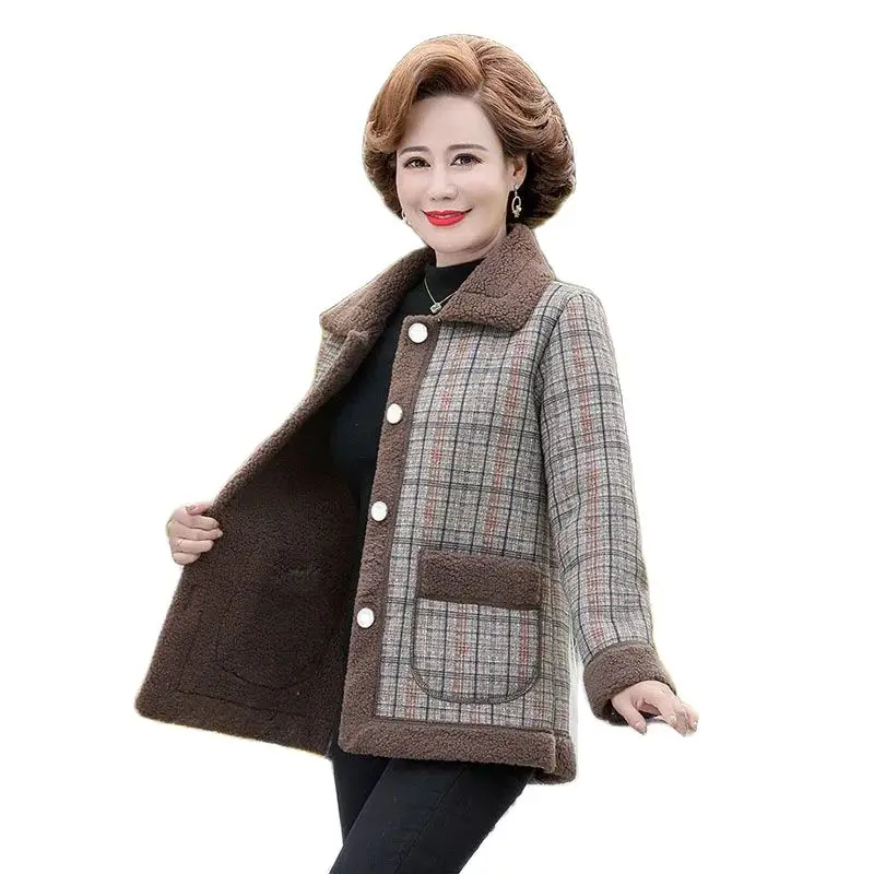 Autumn And Winter New Women's Fur One-piece Fleece Thick Coat Middle-aged Mother Fashion Foreign-style Granular Wool Coat Woman.