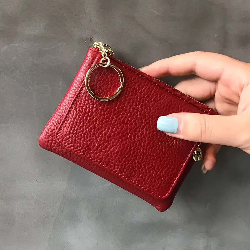 Women's Wallets Luxury Brand Women Zipper Purse Keychain Pouch Genuine  Leather Fashion Simple Soft Cowhide Coin Purse 2023 New