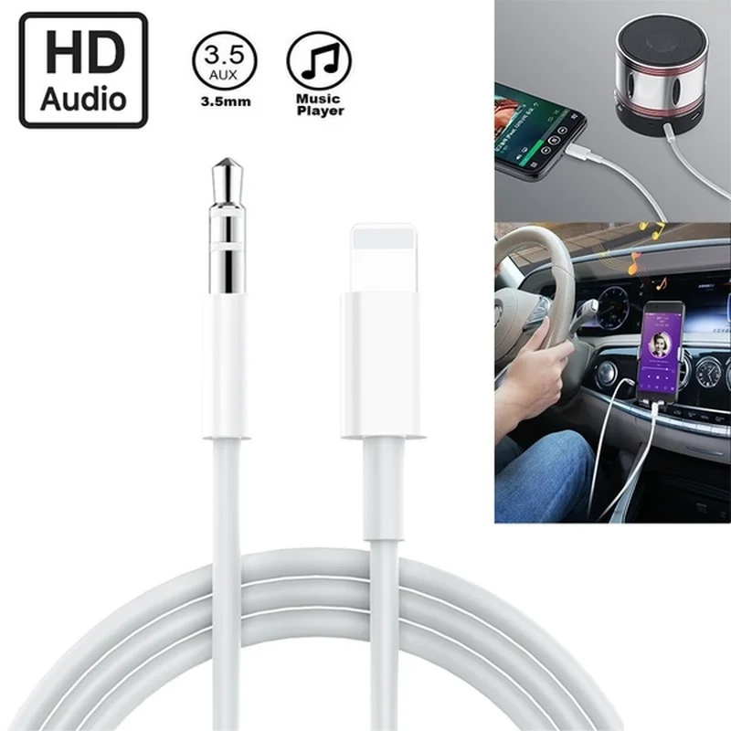 Автомобильный Aux-кабель аудиошнур для IPhone 13 Pro Max 12 Mini 11 XS XR X 8 переходник с Lightning на