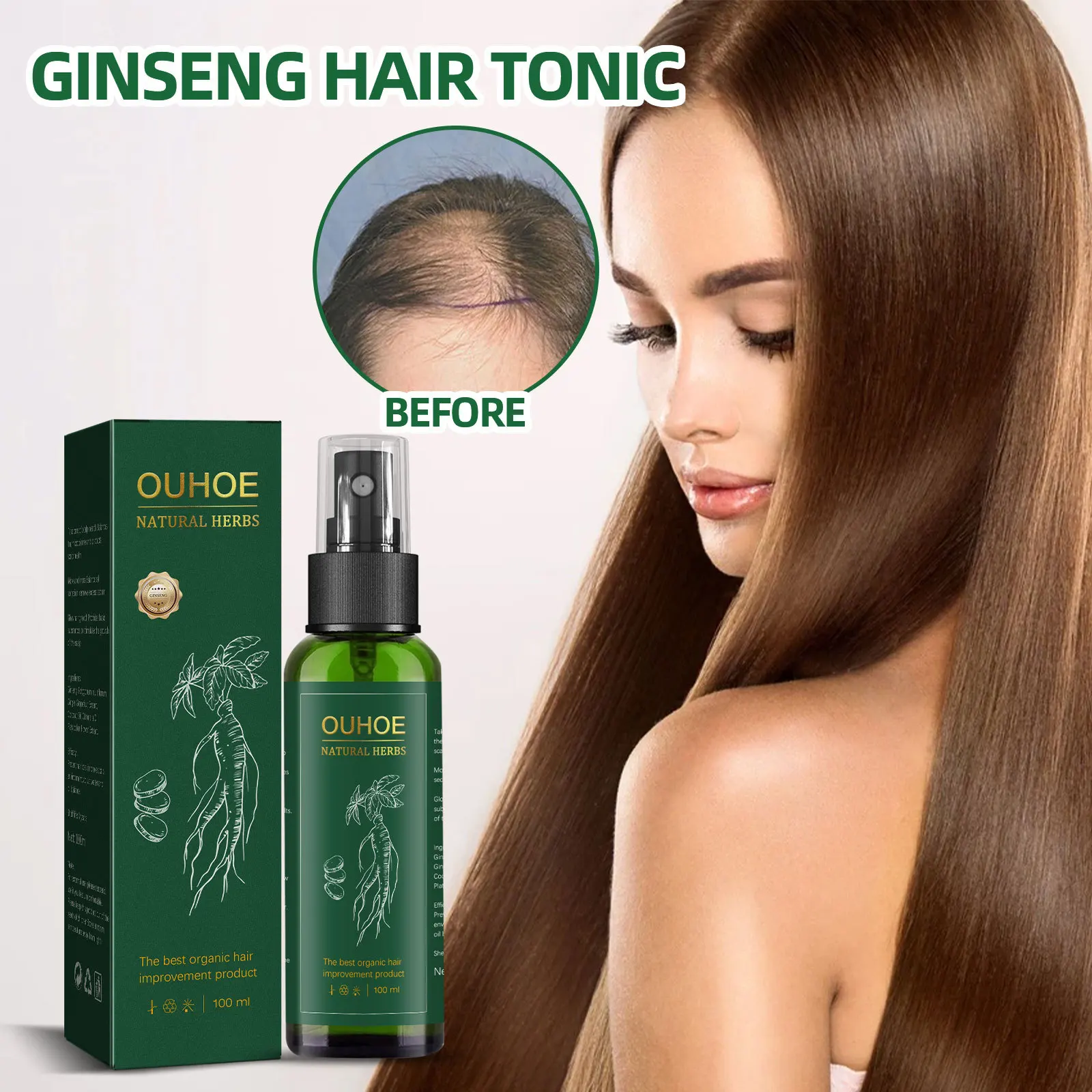 OUHOE Ginseng Hair Growth Liquid Ginseng Essence Nourish Hair The Hai Carer Spray The Growth