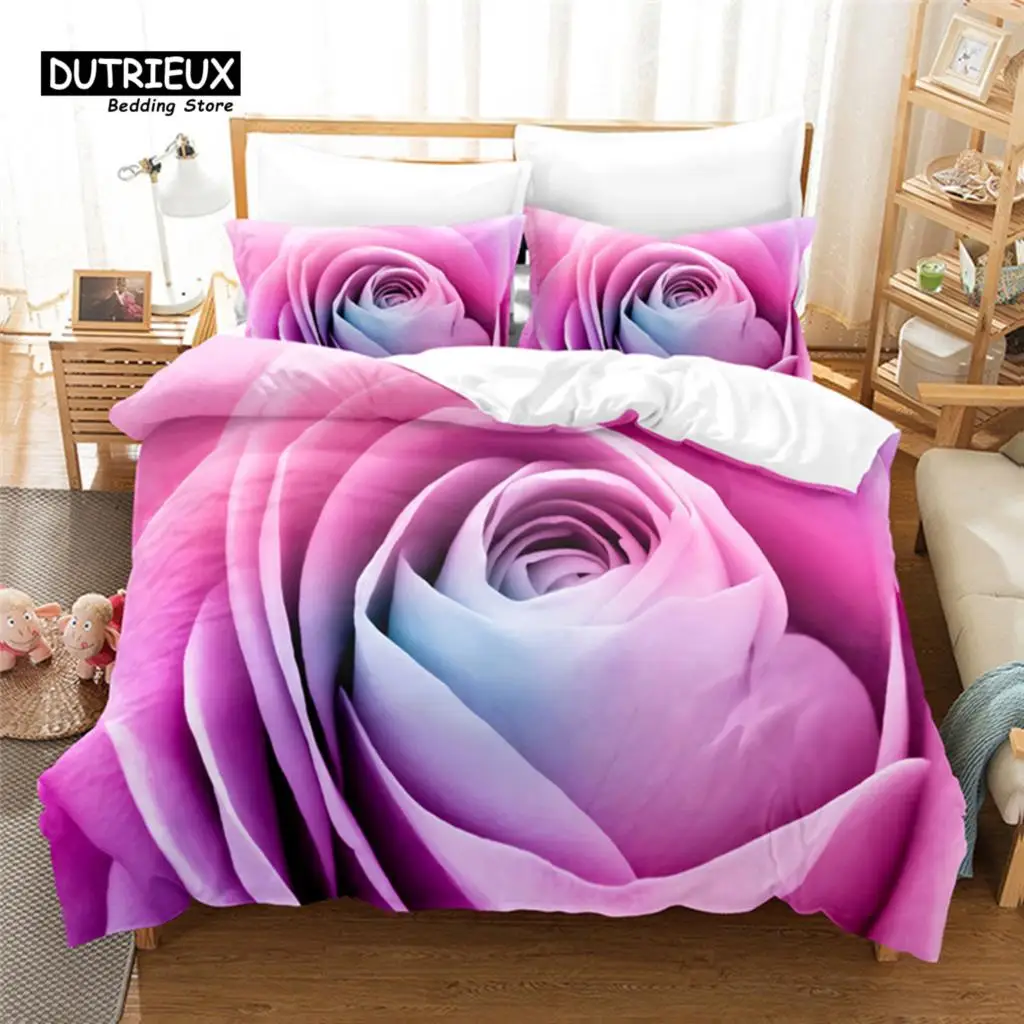 

3pcs Fashion Duvet Cover Set, 3D Flower Bedding Set, Soft Comfortable Breathable Duvet Cover, For Bedroom Guest Room Decor