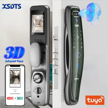 Tuya 스마트 3D 얼굴 도어락 보안 얼굴 카메라 모니터, 지능형 지문 암호 생체 인식 전자 키 잠금 해제
