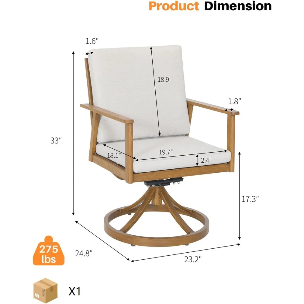 Outdoor Swivel Patio Dining Chair Set of 2,Pieces Outdoor Aluminum Patio Swivel Chairs with Cushions,Dining Furniture Chairs Set 2
