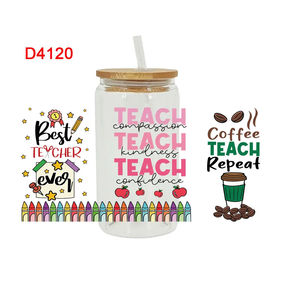 UV DTF Transfer Sticker Teacher For The 16oz Libbey Glasses Wraps Bottles Cup Can DIY Waterproof Decals D3768 dtf transfer sticker