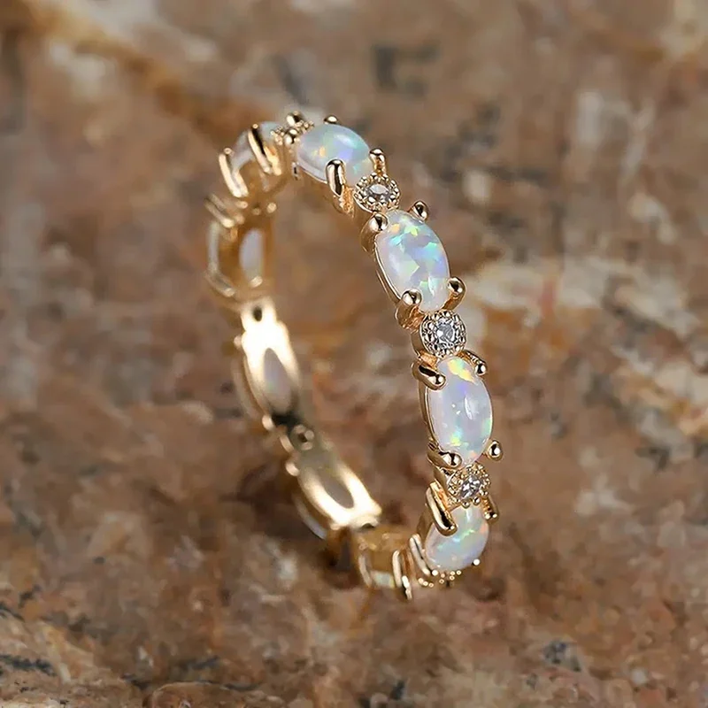 Imitation Opal Promise Rings for Women Statement Finger Accessories Daily Wear Party Chic Girl Gift Fashion Jewelry