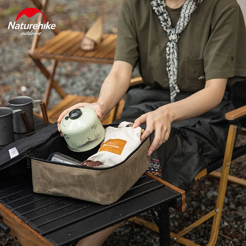 Naturehike Square Canvas Storage Box Camping Sundries Tool Tableware Bag Outdoor Equipment Accessories Storage Bag Portable