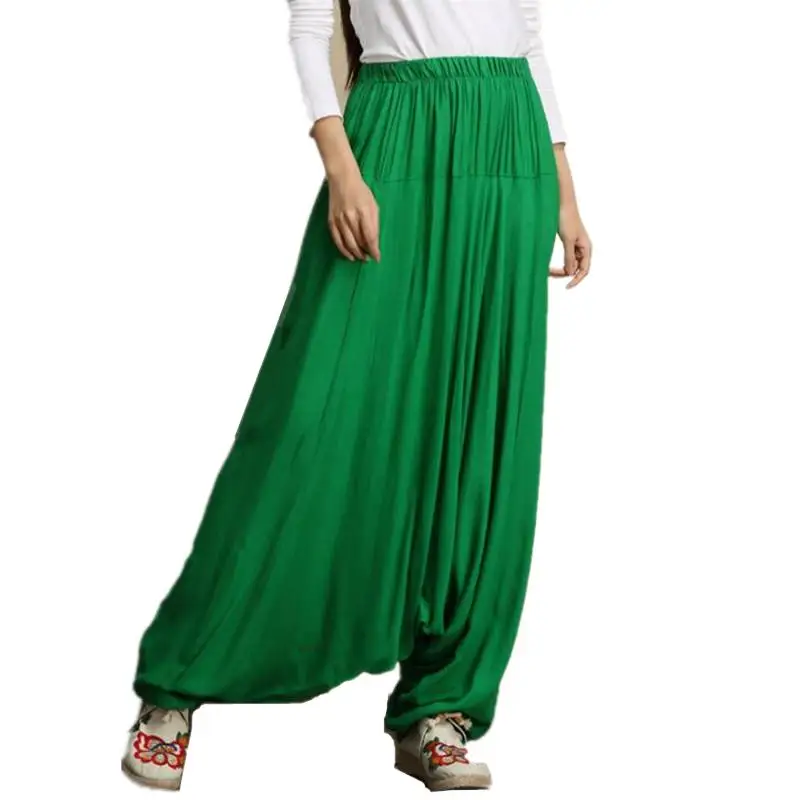 Women Summer Harem Pants Casual Cotton Solid Elastic Waist Wide Leg Pants Bottoms loose long trousers 13 colors 1