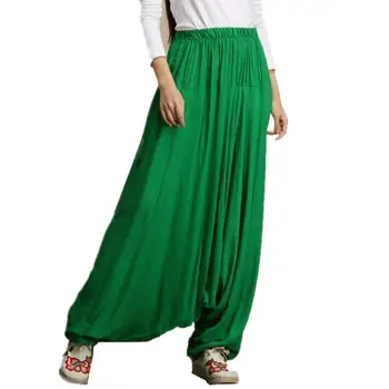 Women Summer Harem Pants Casual Cotton Solid Elastic Waist Wide Leg Pants  Bottoms loose long trousers 13 colors 1