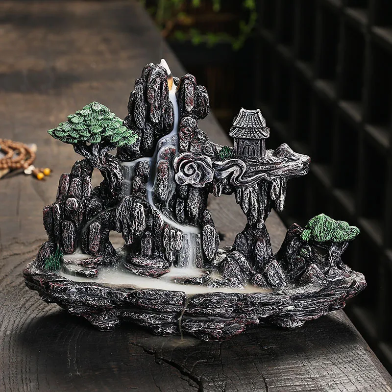 

Resin Backflow Incense Burner Fountain Smoke Waterfall Incense Holder Zen Decoratio for Sandalwood Interior Bedroom Aromatherapy