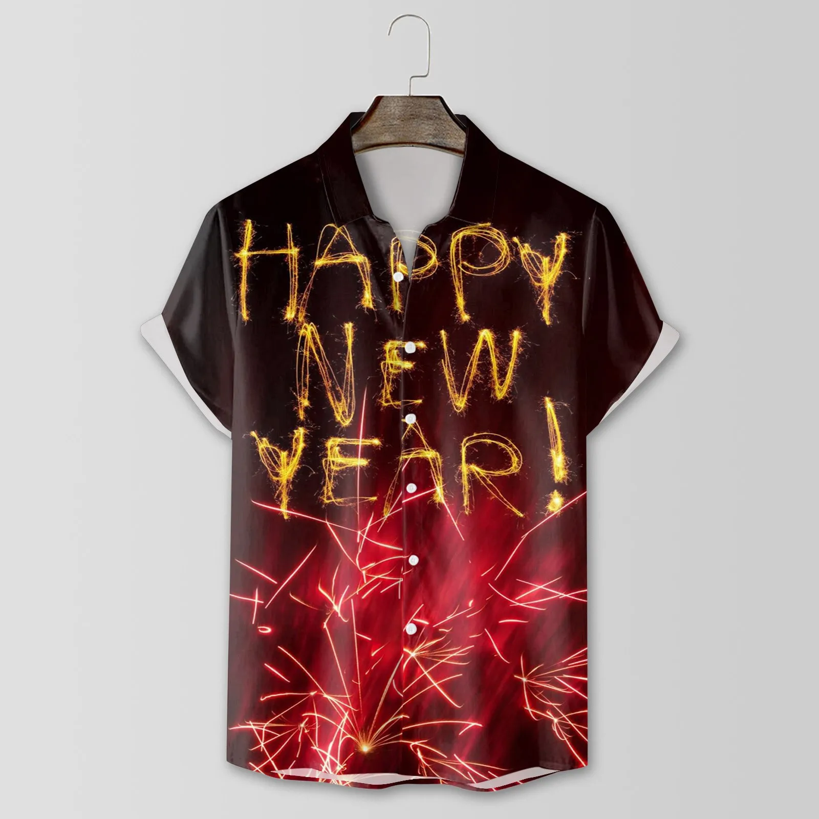 

Mens New Year And Spring Festival Digital 3D Printed Button Lapel Shirt Top Holiday European American Style For Spring Autumn