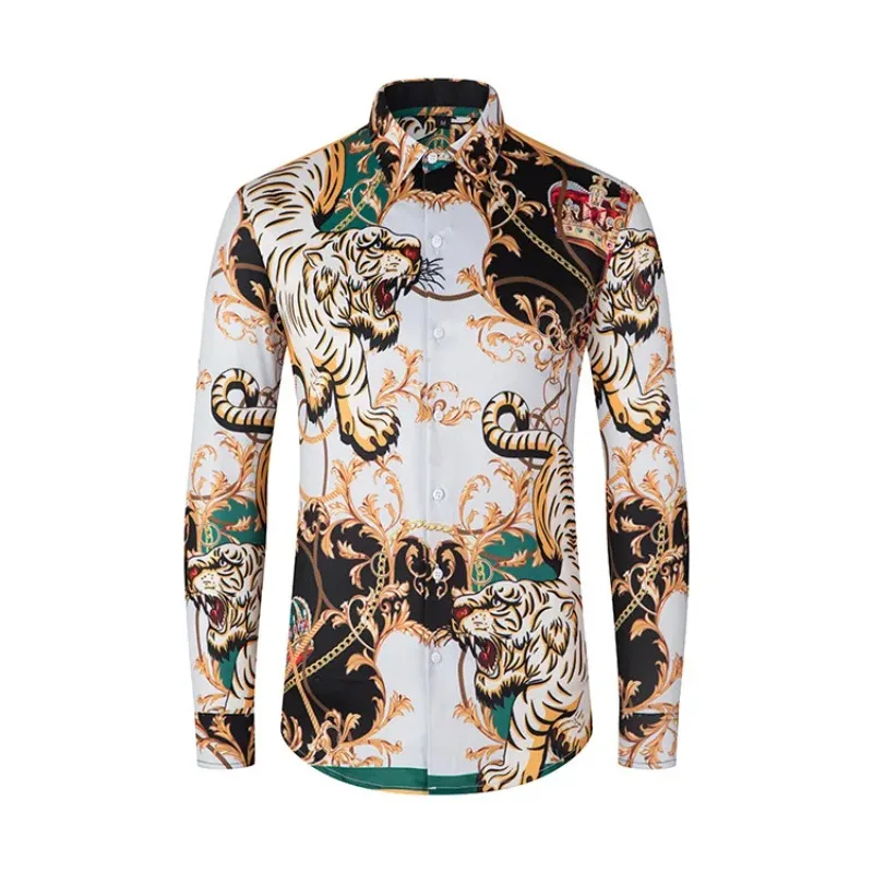 

Рубашка мужская с длинным рукавом, Повседневная модная универсальная модная простая уличная одежда с принтом в стиле ретро