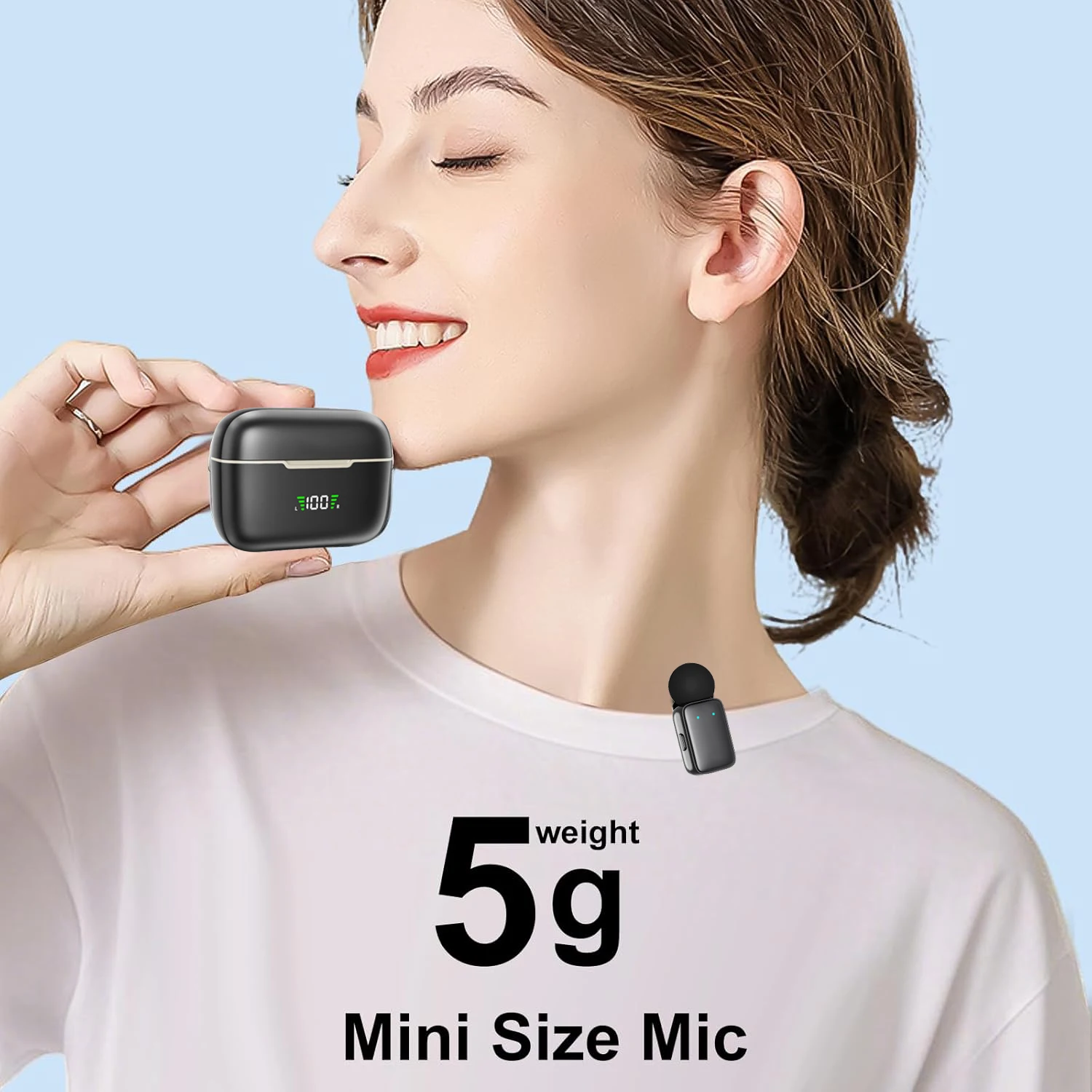 Mini Wireless Lavalier Microphones with Charging Case Clip-on Lavalier Microphone Wireless for Video Recording, Vlogging