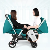 Poussette jumelle avec siège avant et arrière, pliable, parapluie jumeau, assise et inclinable, perfecand, lavable, nouveau 4
