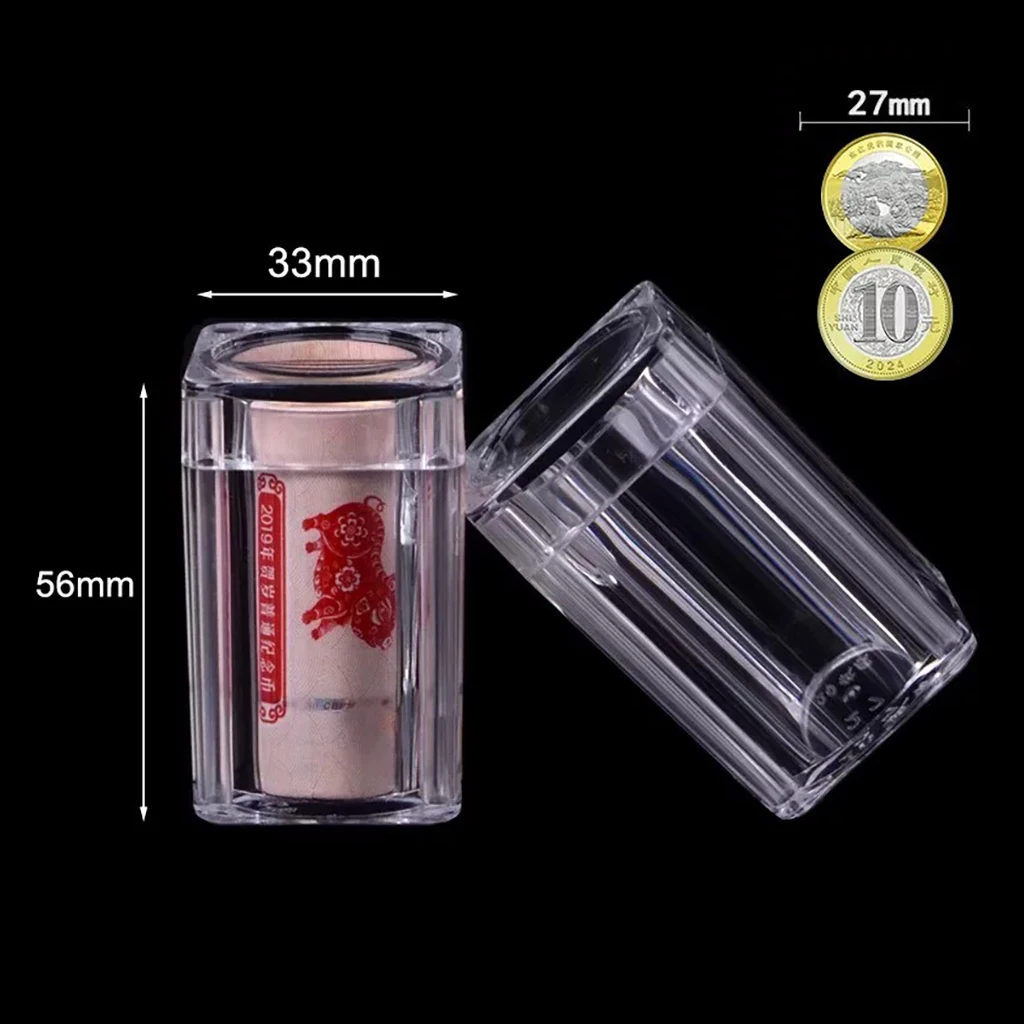 1Pcs Square Coin Tube Clear Acrylic Coin Holder Storage Box Container with Screw Lid for 27mm Coins Collection Supplies 2