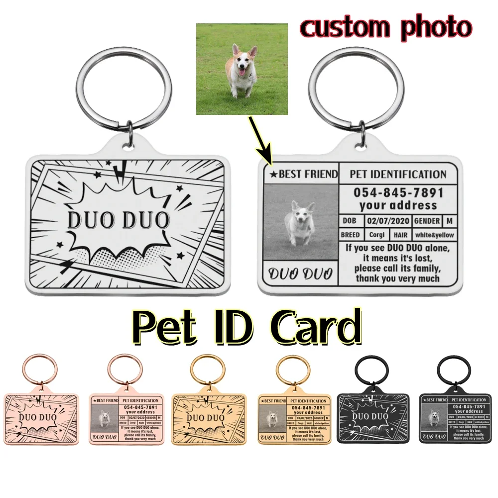 

Personalized Pet ID Card Free Engraving Dog Cat Identity Tag Stainless Steel Custom Name Photo Collar for Dog Cat Accessories