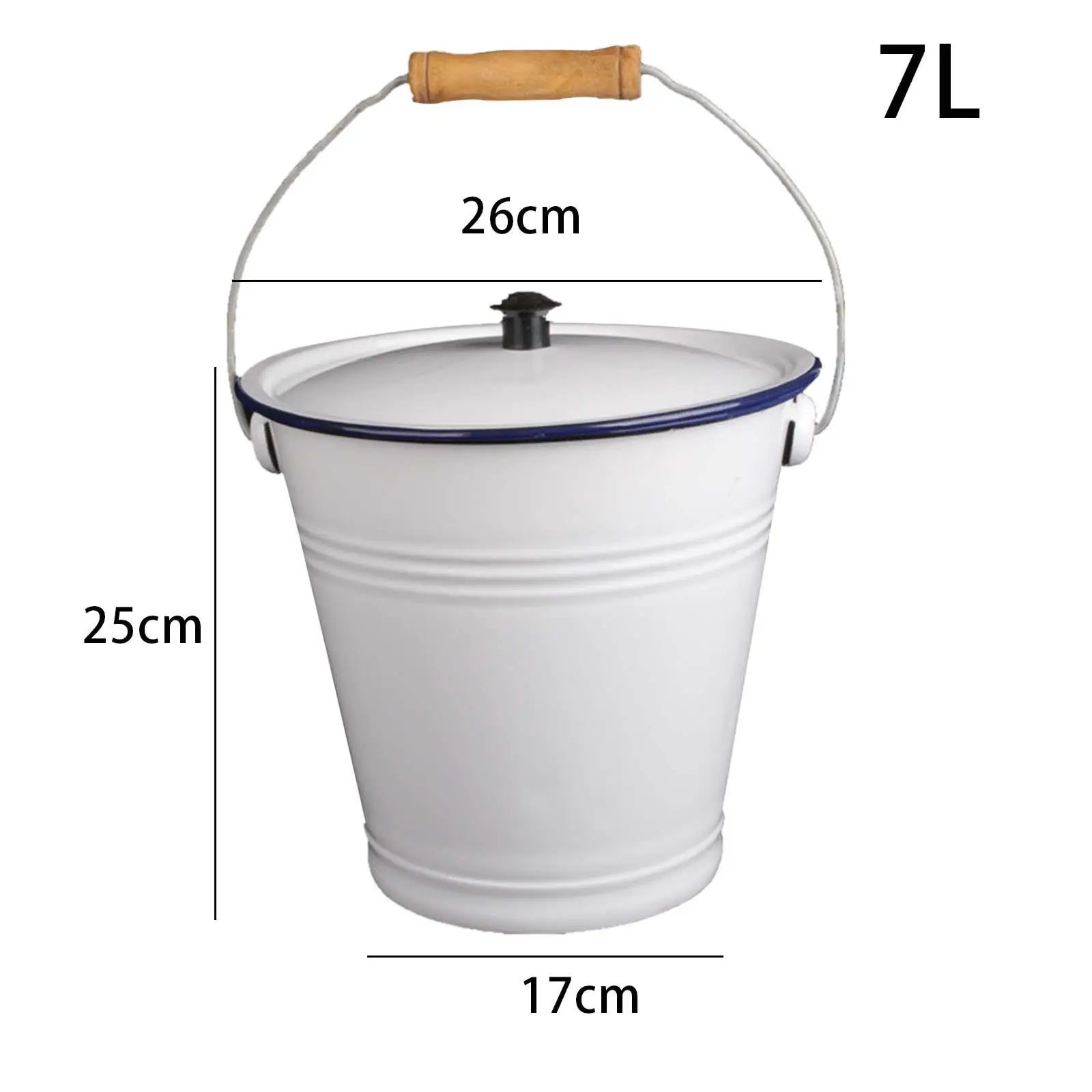 Enamel Bucket with Wood Handle Multiuse with Lid Pails for Garden Party Favors
