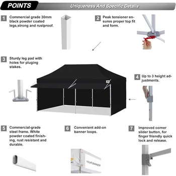 10x20 Pop Up Canopy Tent with Sidewalls Waterproof Easy Setup Portable Commercial Event Canopy with Awning Sandbags Carry Bag 5