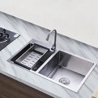 Kitchen Sink Stainless Steel Double Bowl Anti Corrosion Soundproof with Draining Basket and Sewer 2