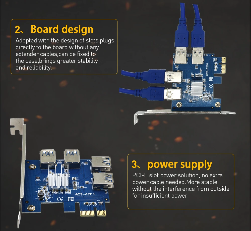 TSIHRIC PCIE 1 to 4/5/6 Pci Express Multiplier USB3.0 Extender Pci Express 1x 16x Card Slot Riser 009s 010 For Bitcoin Mining data cable types