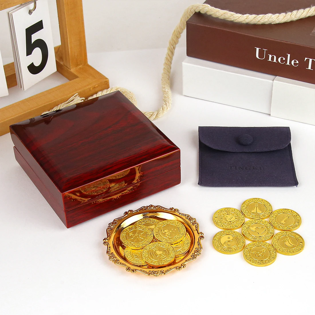 Wedding Unity Coins 13 Words Las Arras para Boda Catolica, Wedding Unity Coins Set with Wooden Box,for Ceremony