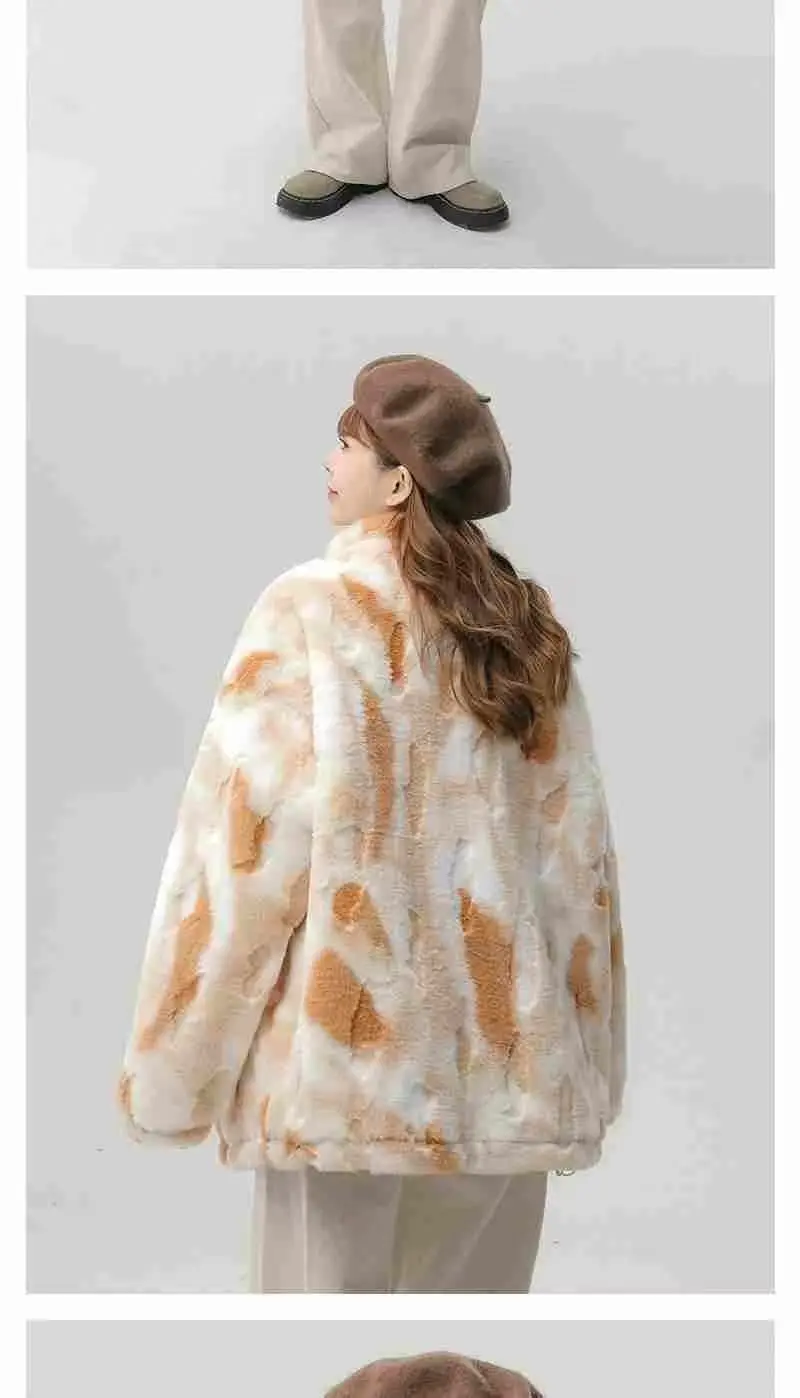 Tie dye Lamb wool Coat 2025 New Winter Trendy Student Cotton Jacket Thicken Loose Stand collar Coats Female Warm Parka Overcoat