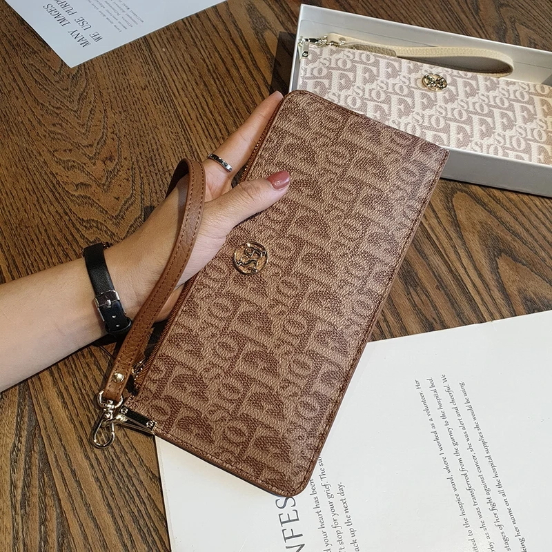 2023 New Thin Women Wallets Genuine Leather Clutch Bag Original Brand Long  Cowhide Purse With Logo Letter Print Grained Clutches - AliExpress