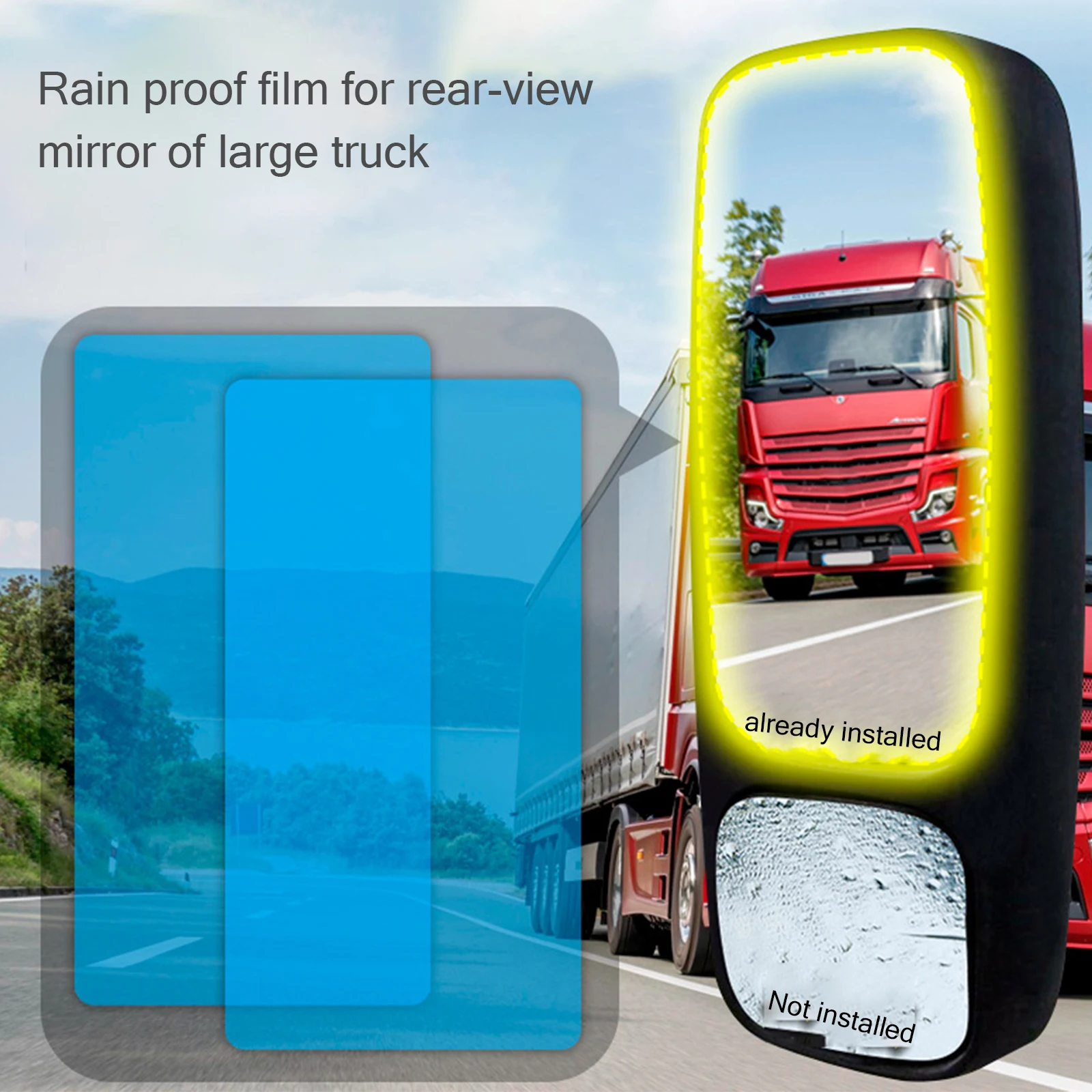 

2 Pcs Large Truck Car Rain Film Rearview Mirror Protective Film Anti-glare Rain Anti-fog Reflector Nano Films Hydrophobic