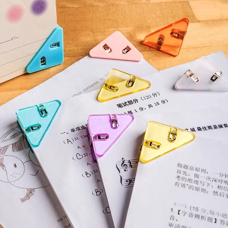 Kawaii 5pcs Triangle Corner Clips paper clips File Paper Clips File Index Photo Clamp Page Holder Korean Stationery Office Desk Organizer