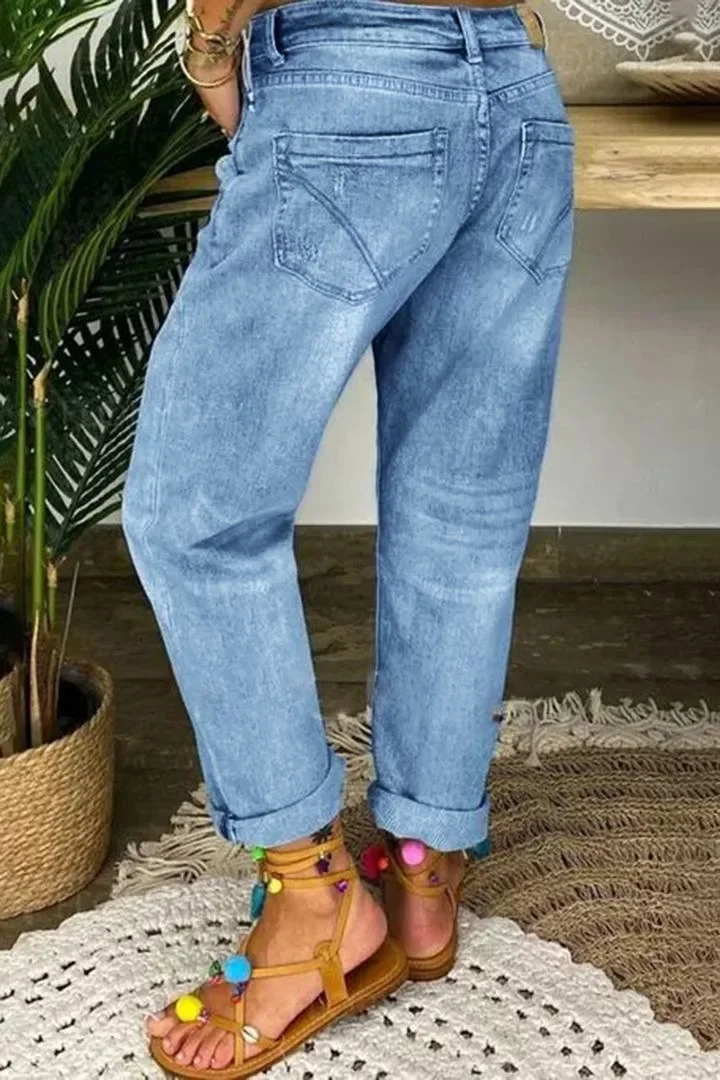 Ripped Jeans for Women Hole High Waist Mom Jeans Flare Pant