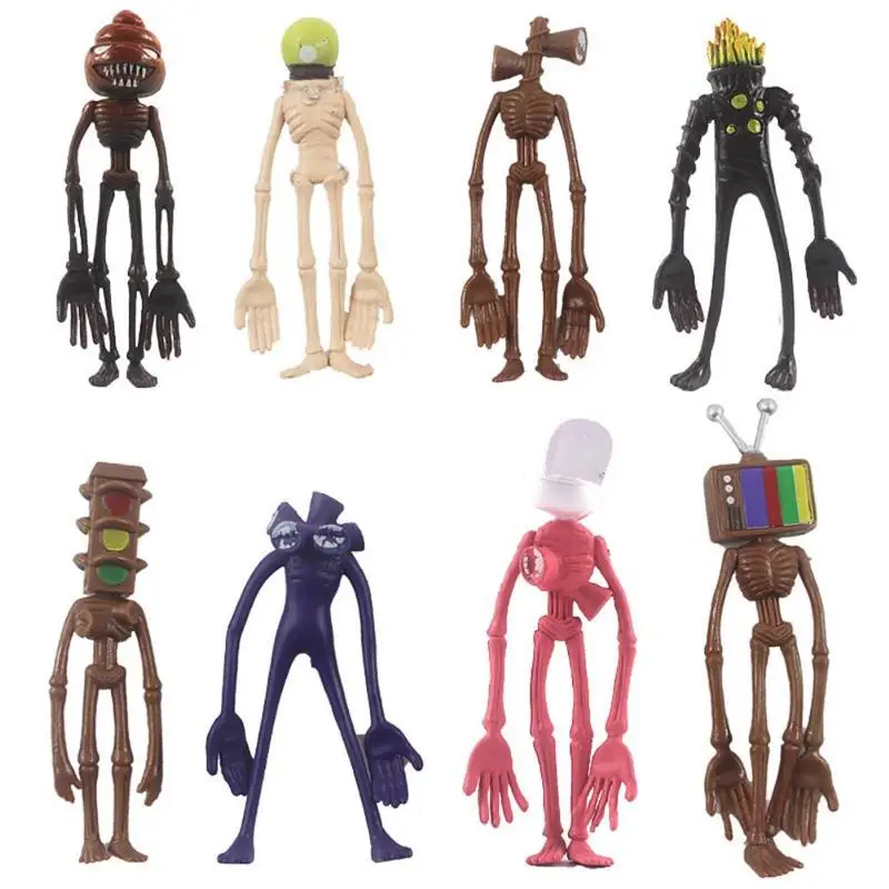 Siren Head-Figurines d'action en PVC pour enfants, modèles d'horreur, jouets de tête amusants, cadeau d'anniversaire pour enfants, nouveau, ensemble de 8 pièces