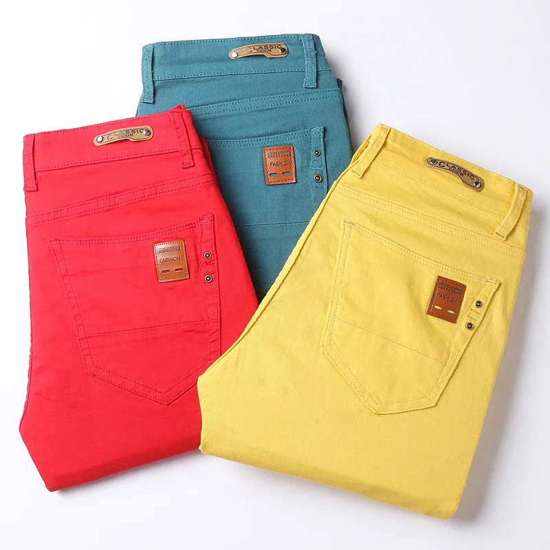 ColoredMensStretchJeans2023NewAutumnKoreanFashionCasual