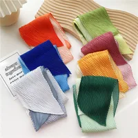 Pleated Ribbon Scarf Solid Print Crumpled Scarf Long Bandelet Headscarf Headband Women Hair Bands Scrunchies Bag Hat Decoration 1