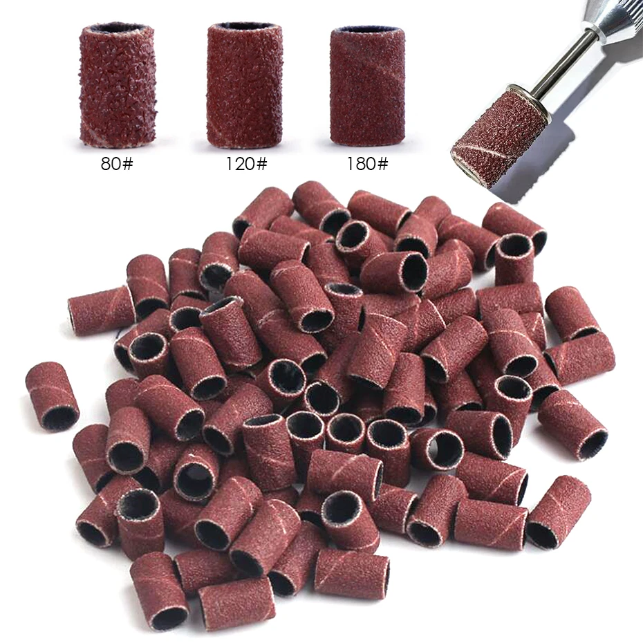 Professional Sanding Cap Bands Set for Electric Manicure - 100/50pc Assorted Grits